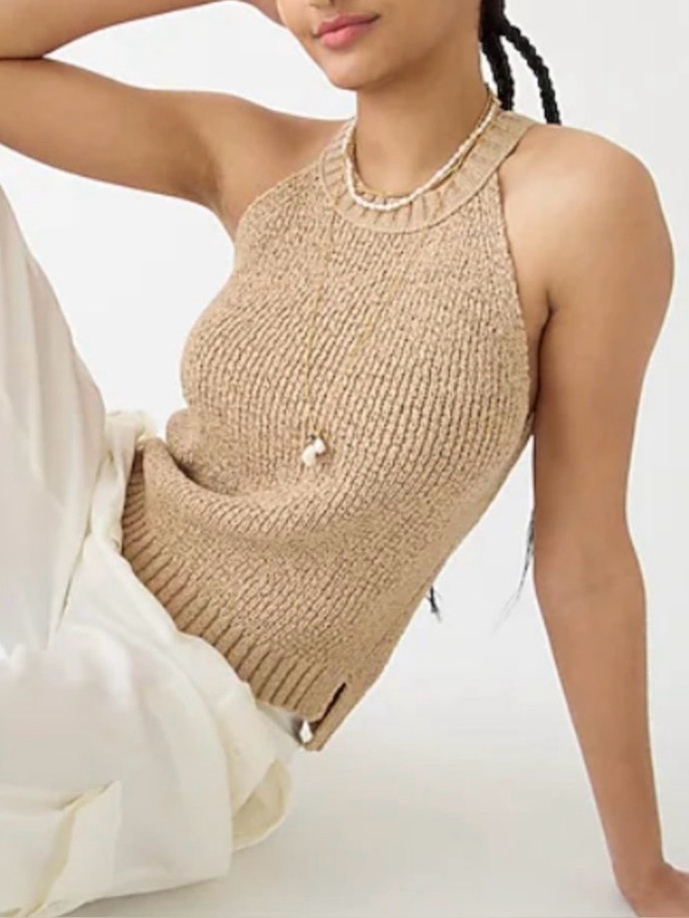 J Crew Point Sur Halter Sleeveless Sweater Neutral Beach Minimalist